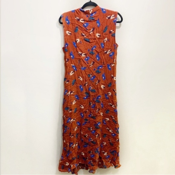 Free People Sleeveless Kimono Duster Wrap Dress Size Medium Burnt Orange Floral - Picture 3 of 9